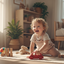 Child playing with toys on a rug in a cozy living room