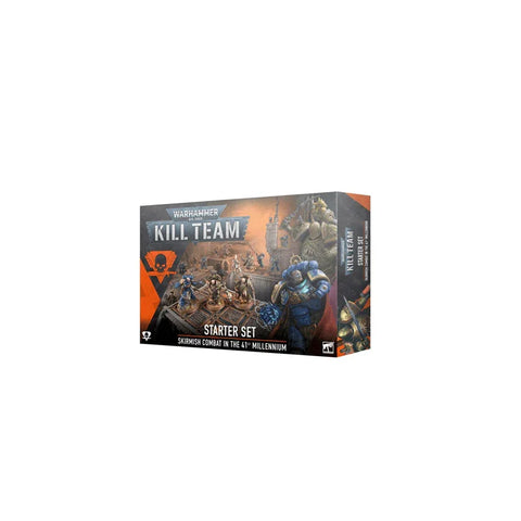 Warhammer 40,000 Kill Team Starter Set box with sci-fi miniatures on the cover