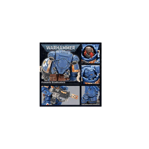 Warhammer Primaris Eradicators miniatures with blue armor and sci-fi weapons