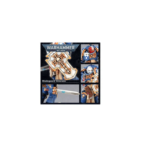 Warhammer 40,000 Bladeguard Veterans miniatures box showing detailed armored figures