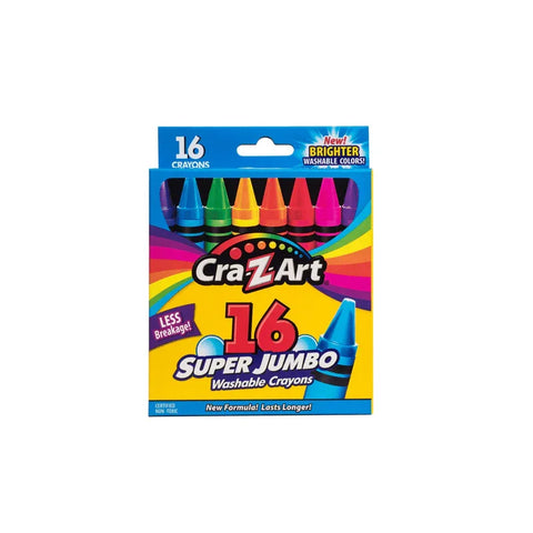 Box of 16 super jumbo washable crayons in assorted bright colors