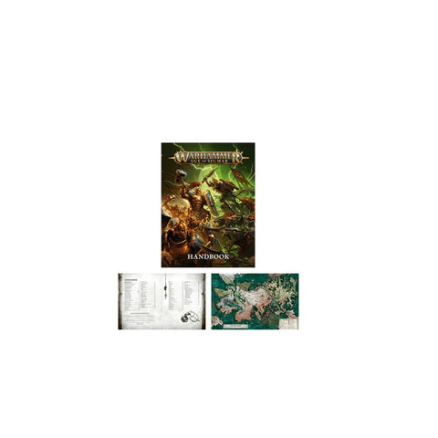 Warhammer Age of Sigmar introductory set handbook and guide pages on white background