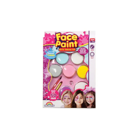 Face paint girls deluxe kit with colorful paints, brushes, and kids face painting