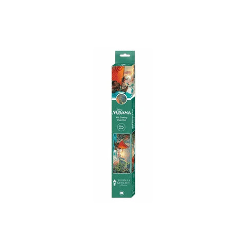 Moana XXL gaming desk mat in retail packaging with colorful movie artwork and ocean theme.