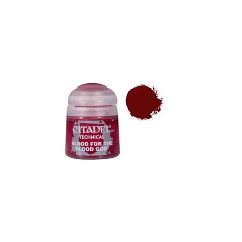 Citadel Technical miniatures paint pot and dark red paint swatch on white background
