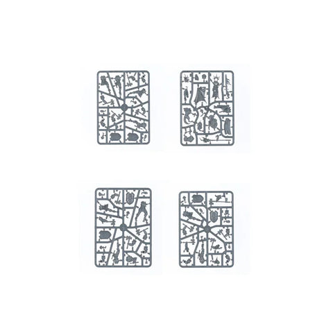 Four plastic model sprues for fantasy miniatures, ideal for tabletop wargaming kits.