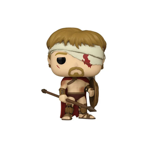 Pop Vinyl warrior figurine with headband, shield, spear, and bandaged head