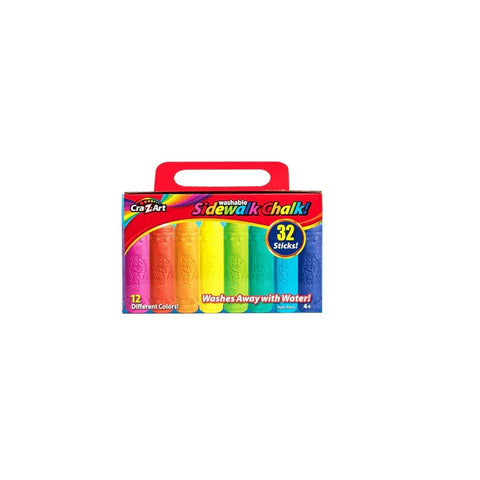 Box of colorful washable sidewalk chalk, 32 sticks, art toy for kids
