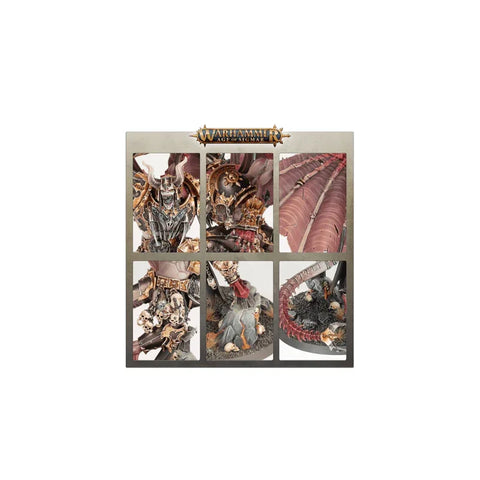 Warhammer miniature model details of a chaos daemon prince with armor, wings, and skulls.