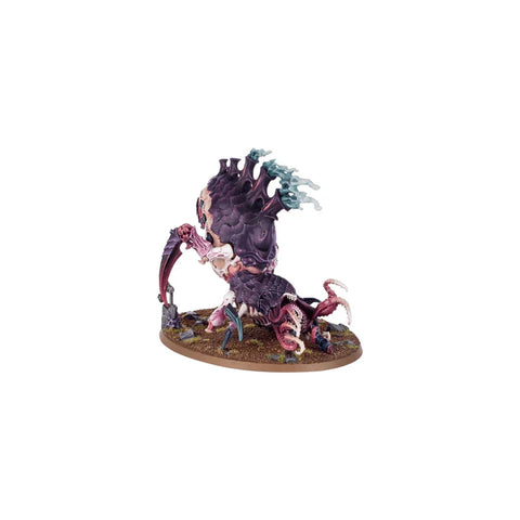 Painted Warhammer 40,000 Tyranid model with purple carapace on display base