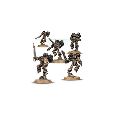 Chaos Space Marines Raptors miniatures set, black and bronze armored collectible figures