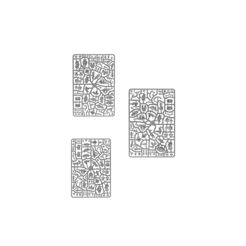 Three plastic model kit sprues for tabletop gaming miniatures on a white background.