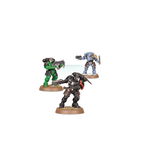 Painted Space Marines Intercessors miniature figures on display for tabletop gaming.
