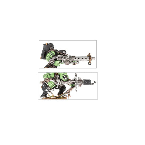 Green ork miniature figure with large sci-fi weapon, tabletop board game collectible