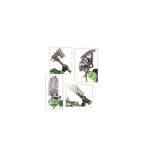 Warhammer Orks Boyz miniatures with green hands holding detailed weapons and gear