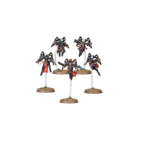 Warhammer Adepta Sororitas Seraphim Squad flying miniature figures on display bases