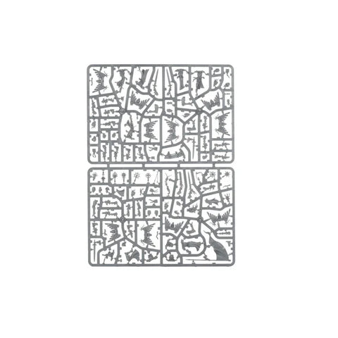Plastic model kit sprues for tabletop gaming miniatures, grey unassembled parts