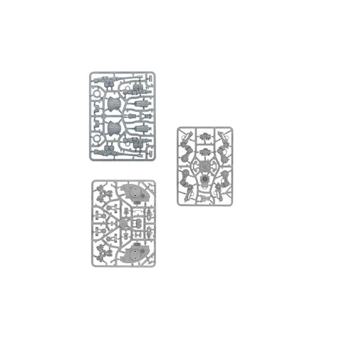 Plastic model kit sprues for tabletop gaming miniatures, unassembled parts on white background