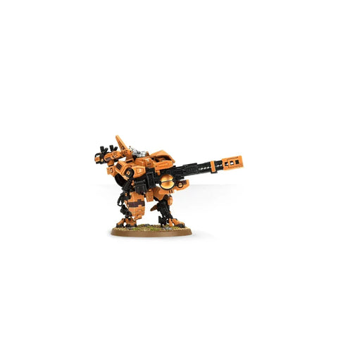 Tau Empire Broadside Battlesuit miniature with large cannon on display base