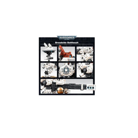 Warhammer 40,000 Tau Empire Broadside Battlesuit model kit with detailed robotic components.