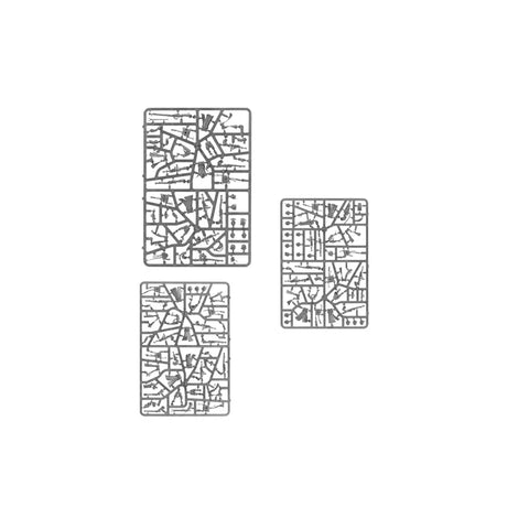 Plastic model kit sprues for tabletop miniature game set on white background