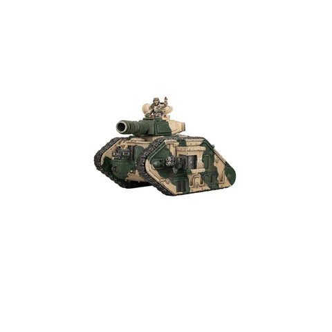 Warhammer 40K Astra Militarum Leman Russ battle tank miniature model, green and tan colors