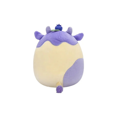 Plush blueberry cow toy with purple horns, ears, and tail on a plain background