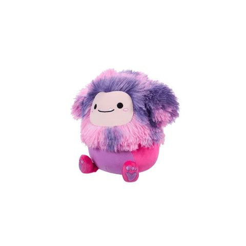 Cute magenta and purple plush toy with fluffy fur and a smiling face, collectible stuffed animal