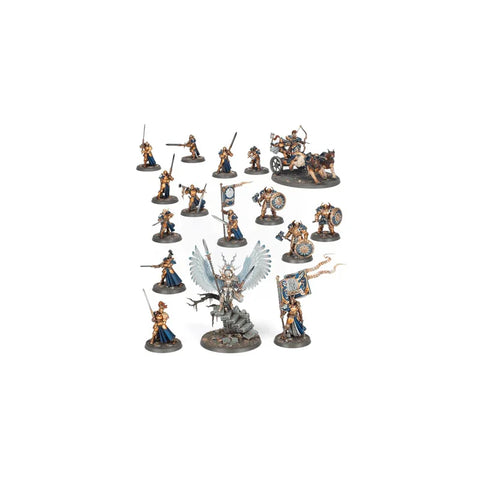 Stormcast Eternals spearhead miniature figures set with armored warriors and winged hero