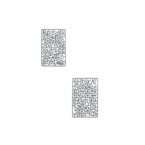 Plastic model sprues for tabletop miniature figures, unassembled on white background