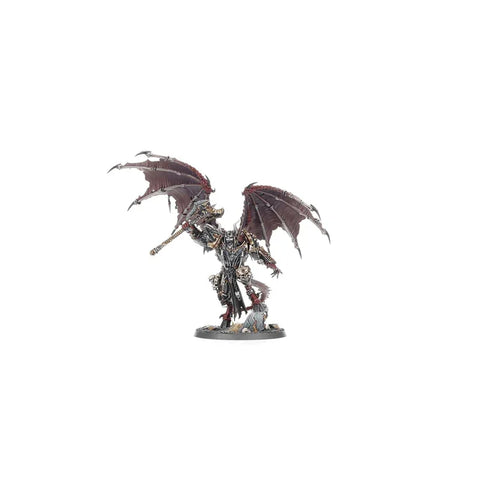 Fantasy tabletop figure of a winged armored demon prince miniature with weapon raised