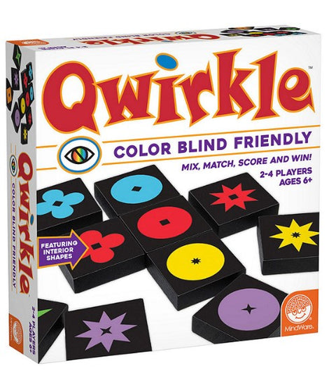 Qwirkle color blind friendly tile game with shapes and colors for 2-4 players ages 6+