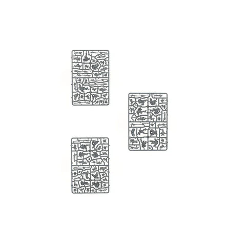 Three plastic model sprues for Orruk Warclans Ardboys miniatures on white background