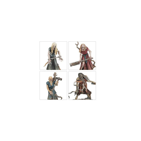 Set of four painted zombie miniatures for tabletop gaming or collectible display
