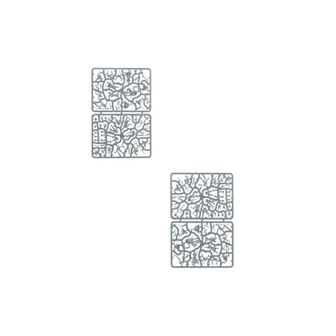 Plastic model kit sprues for tabletop game miniatures on white background