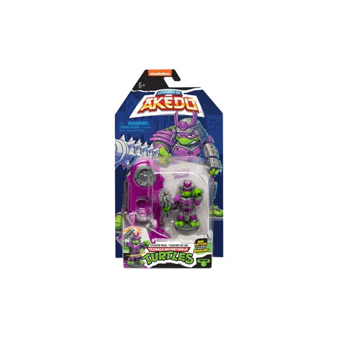 Akedo TMNT action figure toy in retail packaging, featuring a purple armored mutant character.