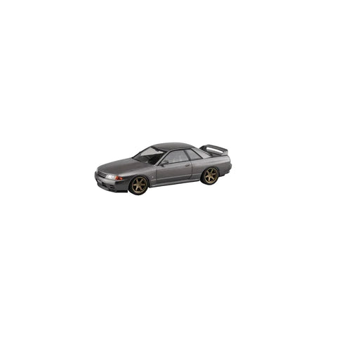 Gun grey metallic custom model car toy with gold wheels, Nissan R32 Skyline GT-R style