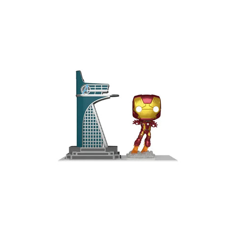 Iron Man collectible figure with Avengers Tower toy from Age of Ultron movie