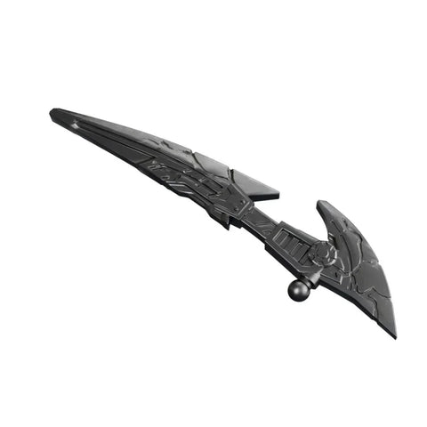 Black futuristic toy sword accessory with angular, robotic design on white background