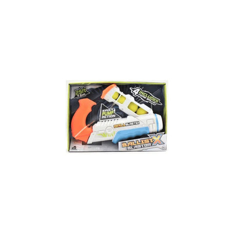 Ballist X ball blaster toy with pump action and four foam balls in retail packaging