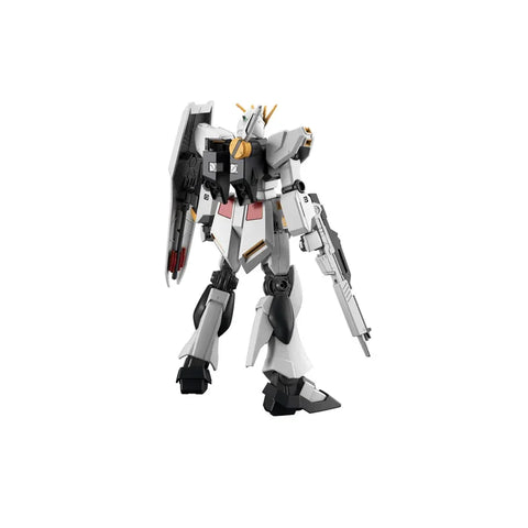 White and black RX-93 Nu Gundam plastic model kit robot toy with shield and gun