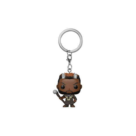 Miniature warrior figure keychain collectible toy with staff, stylized cartoon design