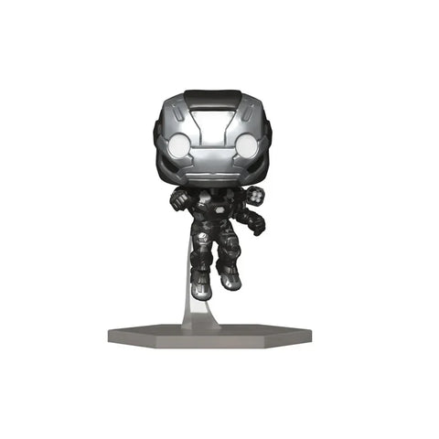 War Machine Funko Pop vinyl figure in black and silver armor on a display stand