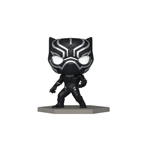 Black Panther vinyl collectible figurine with silver detailing on a hexagonal base