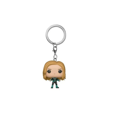 Captain Marvel Pop! keychain collectible toy with blonde hair and teal suit