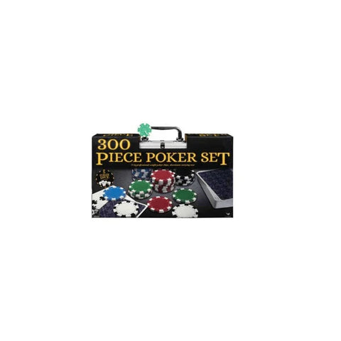 300 piece poker set in case with colorful chips and playing cards