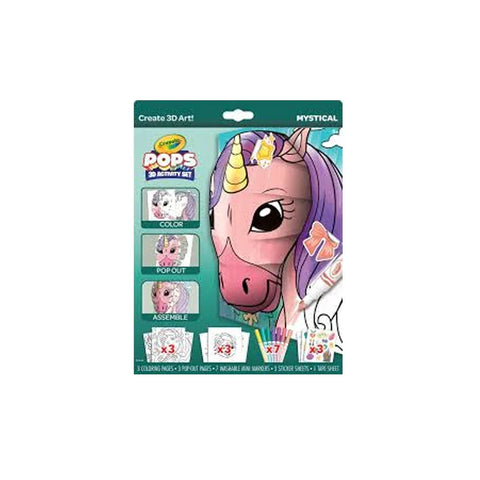 3D unicorn art activity set with coloring pages, pop-out pieces, and markers for kids