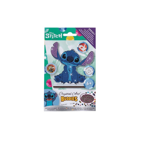 Crystal Art Buddies Stitch craft kit for kids, featuring a sparkling blue Stitch figure