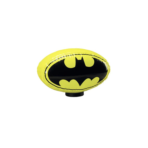 Yellow inflatable light featuring black superhero bat symbol, collectible toy