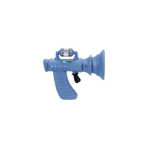 Blue plastic toy blaster gun with ribbed handle, inspired by animated movie design